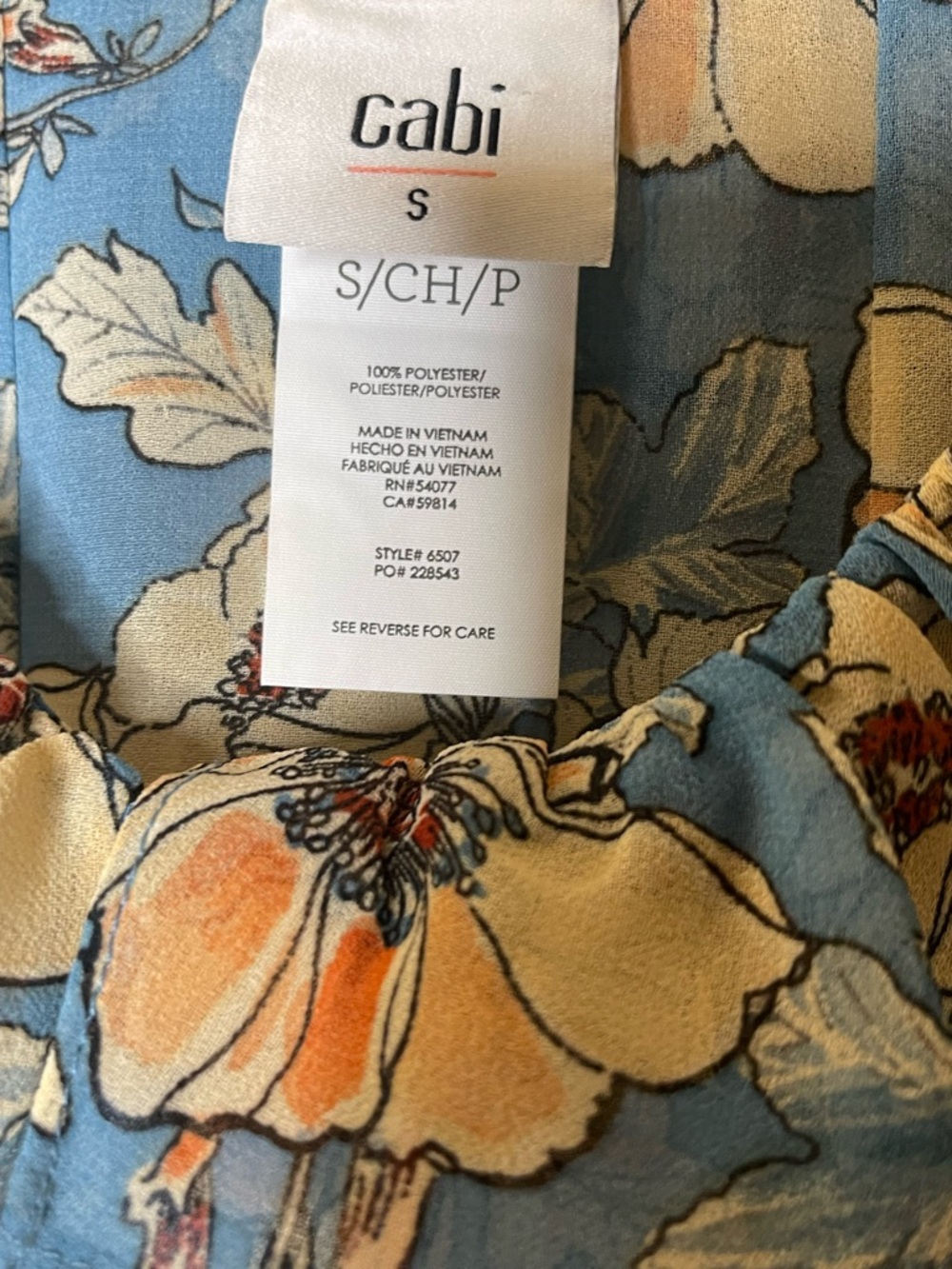 Cabi Cherish Blue Floral Ruffle Blouse Sz S - Picture 4 of 5